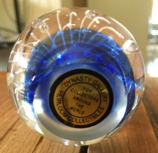 Dynasty Gallery Heirloom Collectibles Blown Glass Blue & Clear Paperweight 3