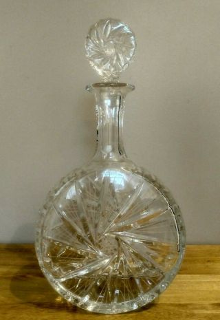 Vintage Round Shaped 24 Lead Crystal Liquor Decanter Made In Poland