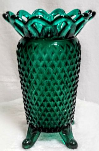 Vintage Blue/green Glass Diamond Lace Footed Vase Imperial?
