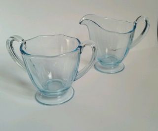 Fostoria Glass Aqua " Fairfax " Pattern (c.  1928 - 41) Creamer And Sugar 3 " Size