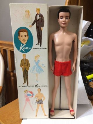 1961 Brunnette Flocked Hair Ken Doll Vintage Barbie Boyfriend