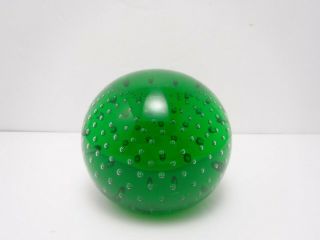 Wheaton Village Art Glass Paperweight Signed Wh Green Bubbles (itemb6)