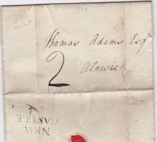 1779 2 Line Newcastle Pmk Letter William Hargraves At Chirton To Adams Alnwick