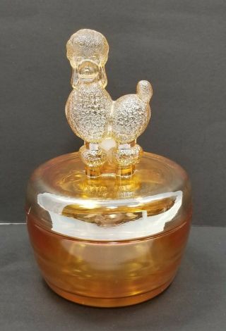 Vintage Poodle Powder Box Jeannette Glass Marigold Carnival Glass Trinket 1049