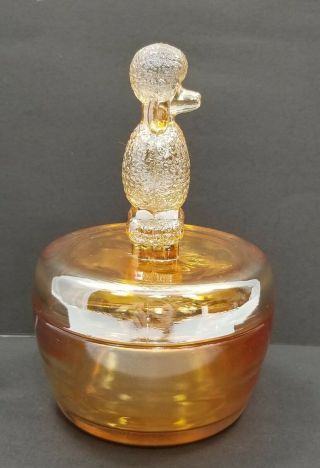 Vintage Poodle Powder Box Jeannette Glass Marigold Carnival Glass Trinket 1049 2