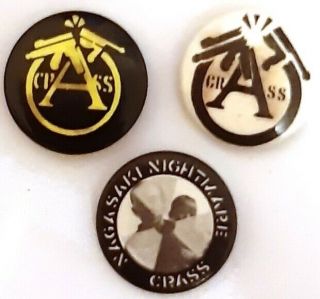 Crass X 3 Vintage Early 1980s Badge Pin Button Anarcho Punk Nagasaki,