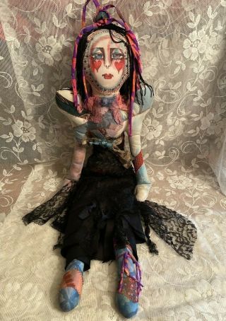 Christine N.  Malerich Signed,  Mixed Textiles Fabric 33 " Boudoir Art Doll.
