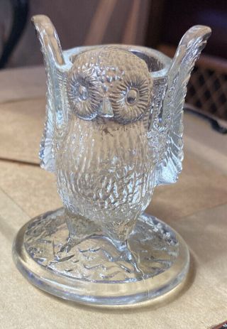 Vintage Westmoreland Owl Clear Art Glass Toothpick Holder