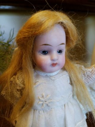 Antique Vintage 5 " German All Bisque Jointed W/doll Blue Glass Eyes Adorable