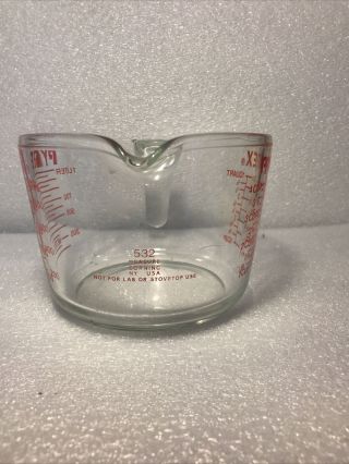 Vtg Pyrex Glass 4 Cup/1 Quart/1 Liter Measuring Cup Open Handle Red Letters 2