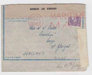 Ww2 Air Letter S.  S.  Samneagh Liberty Ship Royal Navy Scarce Censor Label Mail