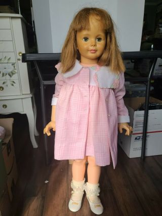 Ideal Patti Playpal Doll 35” Tall Vintage Strawberry Blonde Hair G - 35 Pink Dress