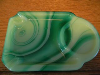 Vintage Akro - Agate Slag Glass Green Swirls Ashtray