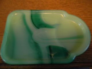 Vintage Akro - Agate Slag Glass Green Swirls Ashtray 2