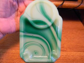 Vintage Akro - Agate Slag Glass Green Swirls Ashtray 3