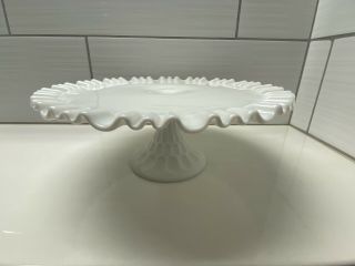Fenton Thumbprint Milk Glass Ruffled Pedestal Cake Plate Stand
