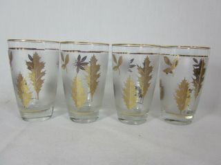 4 Vintage Libby Frosted Gold Leaf Tea/water Glasses With Gold Rim