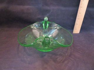 Green Vaseline Glass Bowl Flying Birds 3 1/2 " Tall X 7 1/2 " Wide