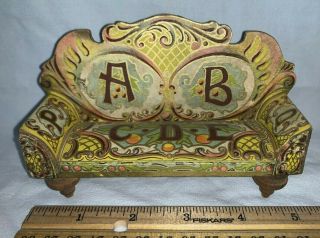 Antique Toy Abc Paper Litho On Wood Couch Love Seat Old Vintage Doll House Bliss