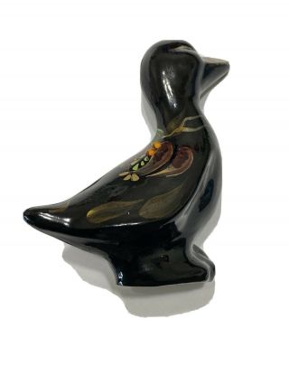 Fenton Hand Painted Black Glass Duck Hand Painted Signed D.  Fredrick