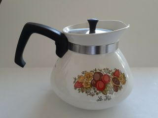 VTG Corning Ware Tea Pot Water Kettle,  6 Cup,  P - 104,  Spice of Life,  LeThe,  VGC 2