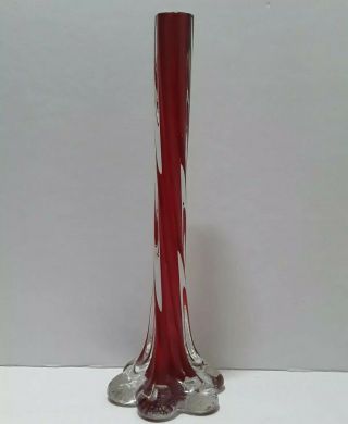 Vtg Mid Century Murano Art Glass Twisted Red Elephant Foot Base Hand Blown Vase