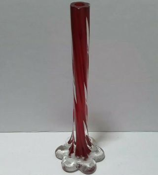 Vtg Mid Century Murano Art Glass Twisted Red Elephant Foot Base Hand blown Vase 2