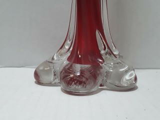 Vtg Mid Century Murano Art Glass Twisted Red Elephant Foot Base Hand blown Vase 3