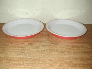 Two Vintage Pyrex 209 8.  5 - Inch Pink Flamingo Pie Dishes