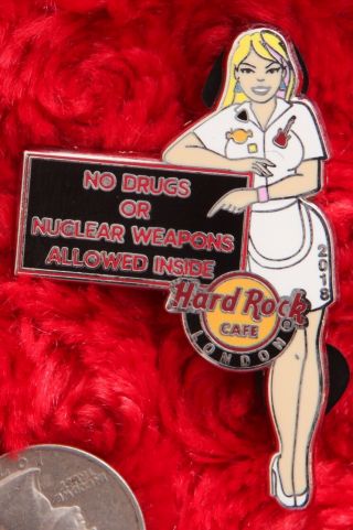 Hard Rock Cafe Pin London Server Girl No Drugs Nuclear Weapon Allowed Uniform