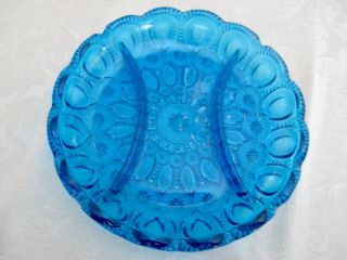 Vintage " Moon And Stars " Blue Divided Relish Dish (l.  E.  Smith) - Stunning Color