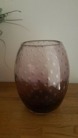 Vintage Heavy Large Murano Glass Vase Controlled Bubbles Purple.