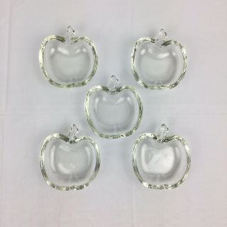 5 Vintage Hazel Atlas Orchard Clear Glass Apple - Shaped Nut Cups/ Pin Dishes