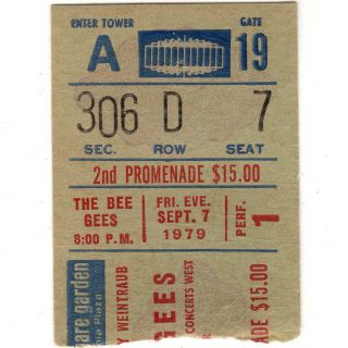 The Bee Gees Concert Ticket Stub Nyc 9/7/79 Madison Square Garden Jive Talkin 