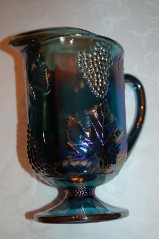 Vintage Indiana Blue Harvest Grape Carnival Glass 10 1/2 " Pitcher R.  2