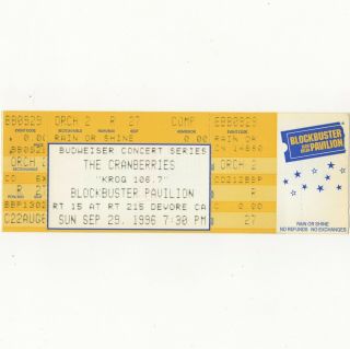 The Cranberries & Cracker Concert Ticket Stub Devore Ca 9/29/96 To Decide