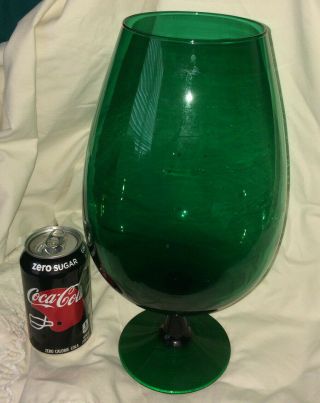 Vintage Italian Glass Empoli Brandy Snifter Pedestal Bowl Vase Green 14 " T Mcm