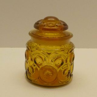 Vintage Le Smith Moon And Star Amber Apothecary Jar Canister Very Good Lce169