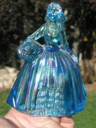 Vintage Fenton Art Glass Iridescent Blue Aqua Southern Belle Woman Figurine