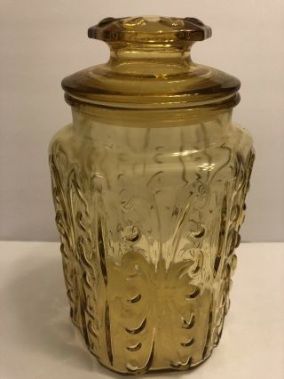 Vintage Yellow Amber Atterbury Scroll Imperial Glass Canister Jar With Lid 9 "