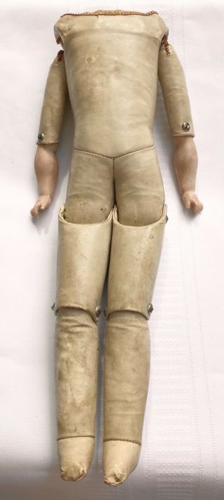 Vtg Antique Doll Kid Leather Jointed Body Bisque Arms German French 14 1/2 "