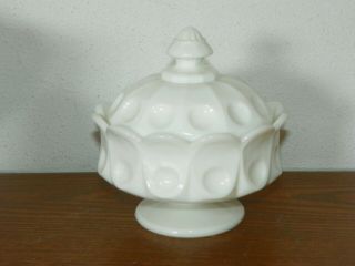 Vintage Westmoreland Milk Glass Thumbprint Pattern Covered Lidded Candy Dish