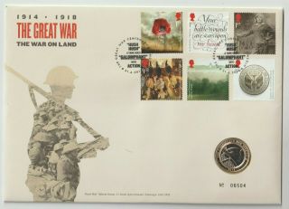 Gb Stamps Coin Cover - Great War,  The War On Land - Unc.  £2.  00 Coin