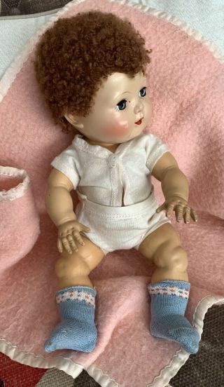 Vintage 13 " Tiny Tears Doll Caracul Wig,  Rubber Body Underwear Dolsox,  Blanket