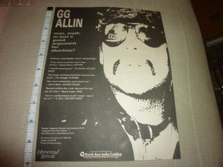 Gg Allin Homestead Print Ad Newsprint Clipping Freaks Punk Junkies 1988 Drunks