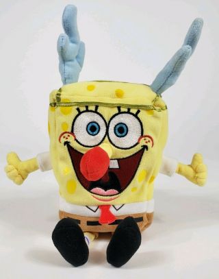 2004 Spongebob Squarepants Sleighride 10 " Plush Ty Beanie Toy Antlers Red Nose