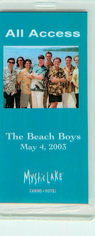 The Beach Boys 2003 All Access Pass - Laminated Mystic Lake Casino Tour Ticket