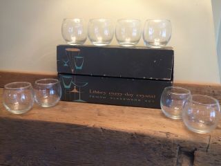 Vintage Libbey Tempo Clear Glass Set Of 8 Old Fashioned Roly Poly Glasses