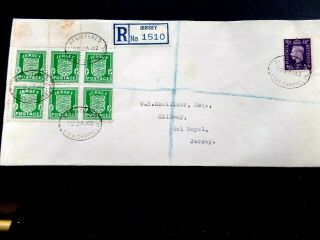 Jersey 1942 Registered Cover Block Of 6 1/2d Arms Fdc,  Gb Kgvi 3d Def