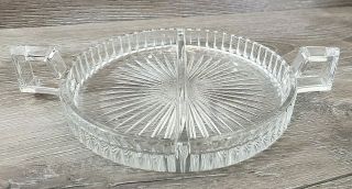 Vintage Heisey Clear Glass Ridgeleigh Oval Divided Relish Dish With Handles